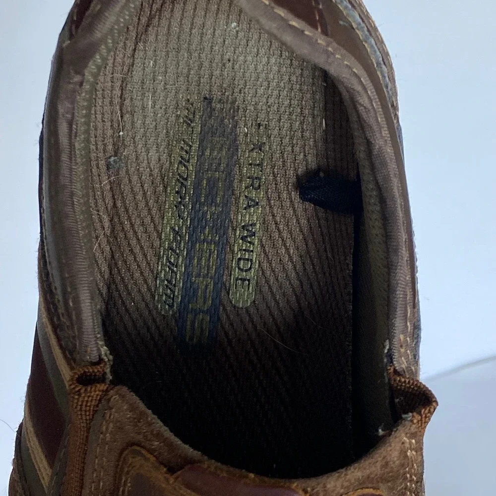 Skechers Relaxed Fit Memory Foam Brown Leather Loafers Extra Wide Mens 8.5 64275